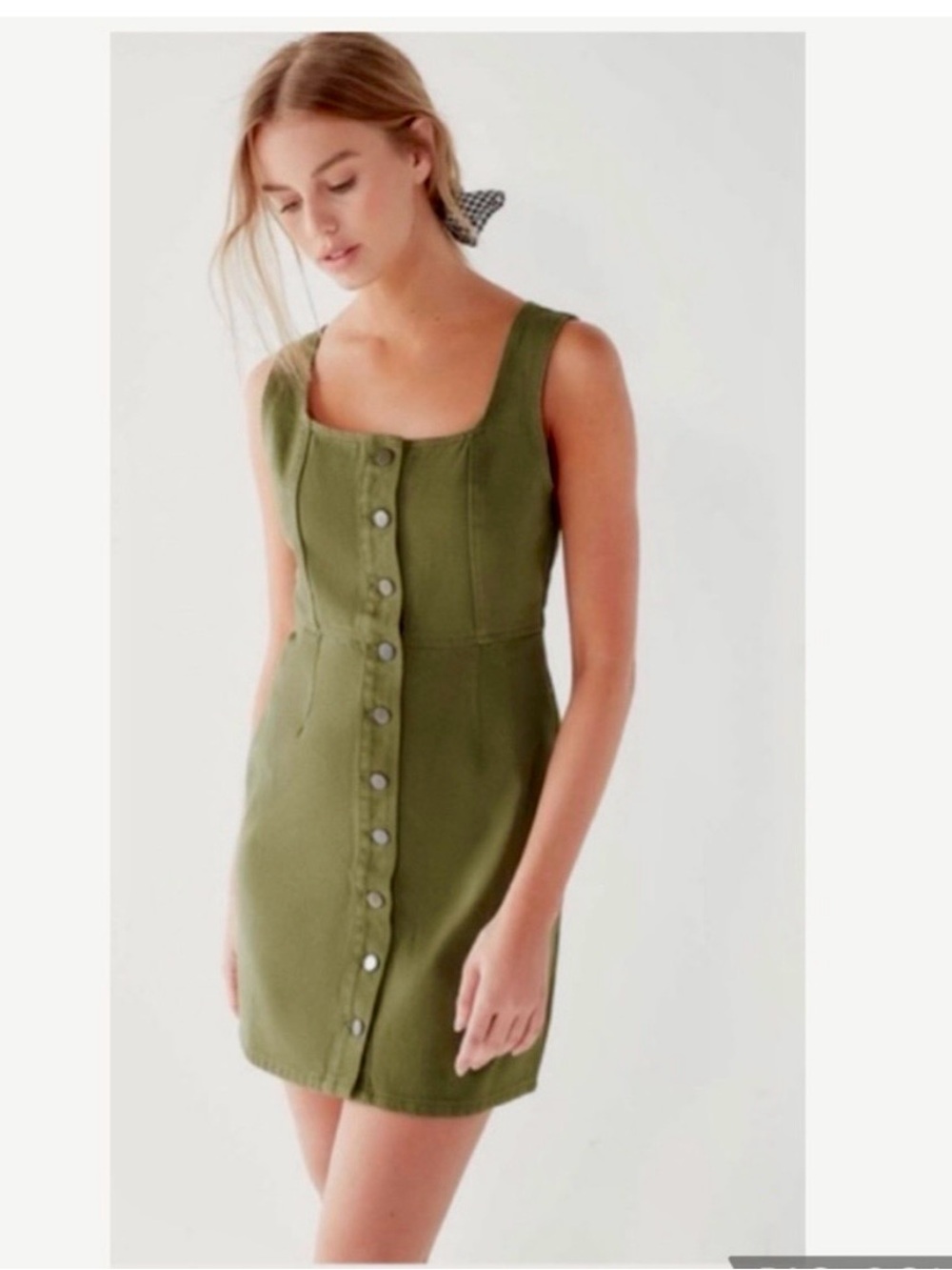 NWT Urban Outfitters Olive Green Denim Button Front Mini Dress Size 4